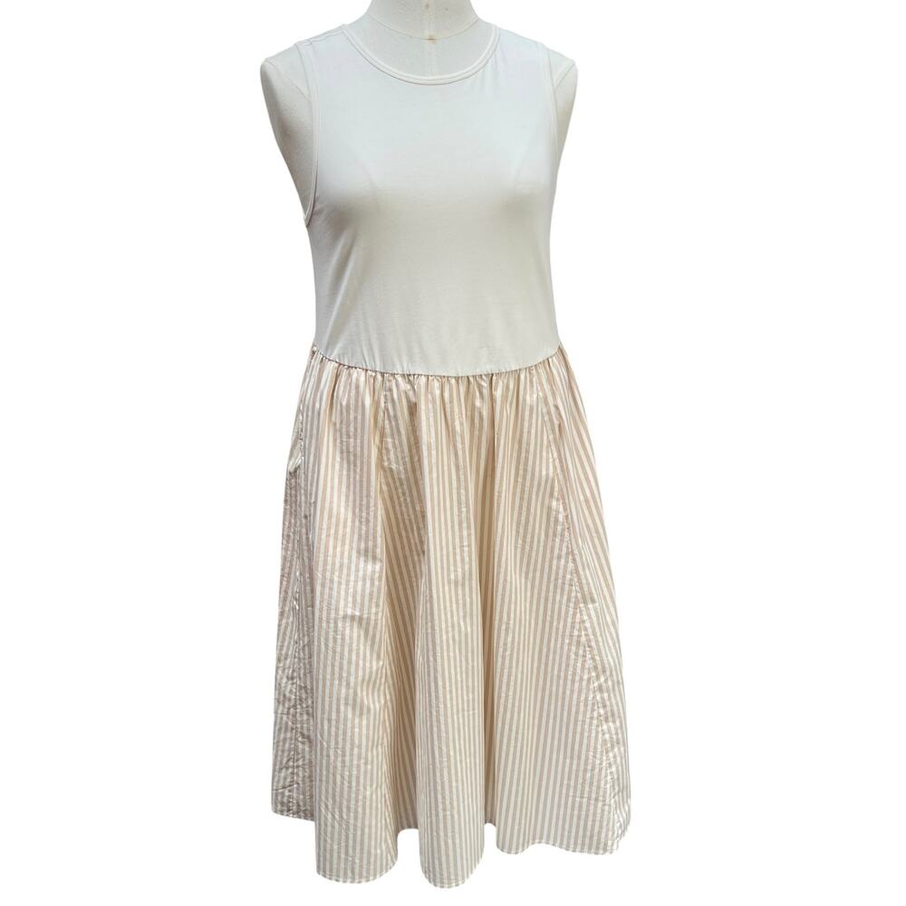 Torrid Sleeveless Mixed Media Midi Dress Beige Stripe Size 2 Plus Pockets